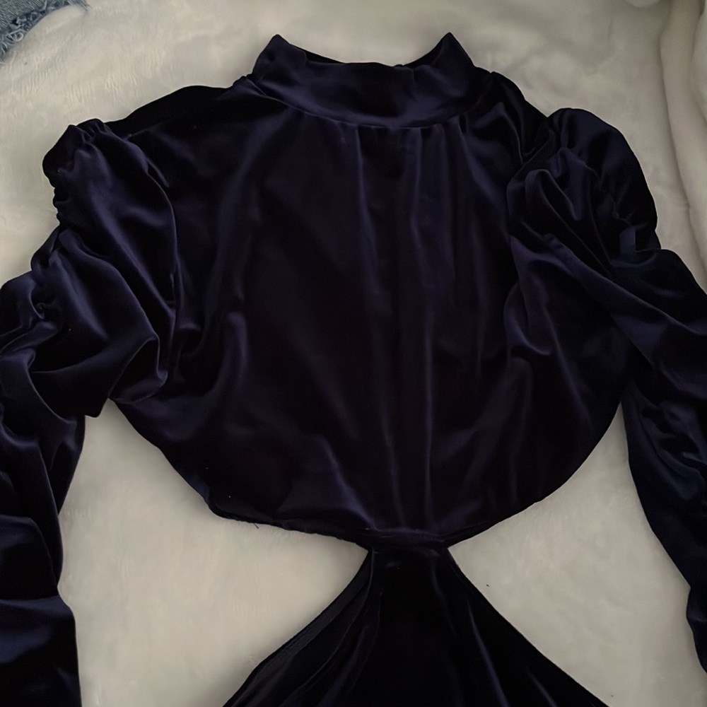 Navy blue velvet dress - Picture 2 of 3